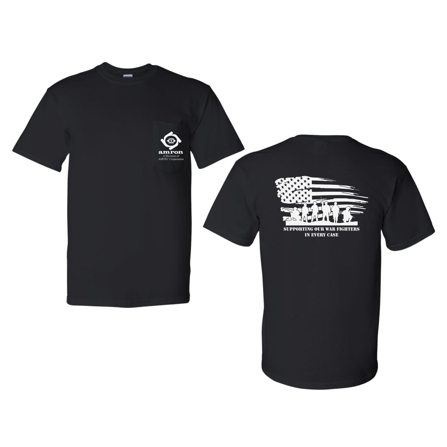 Amron Gildan with Pocket T-Shirt with Flag on back Design 1