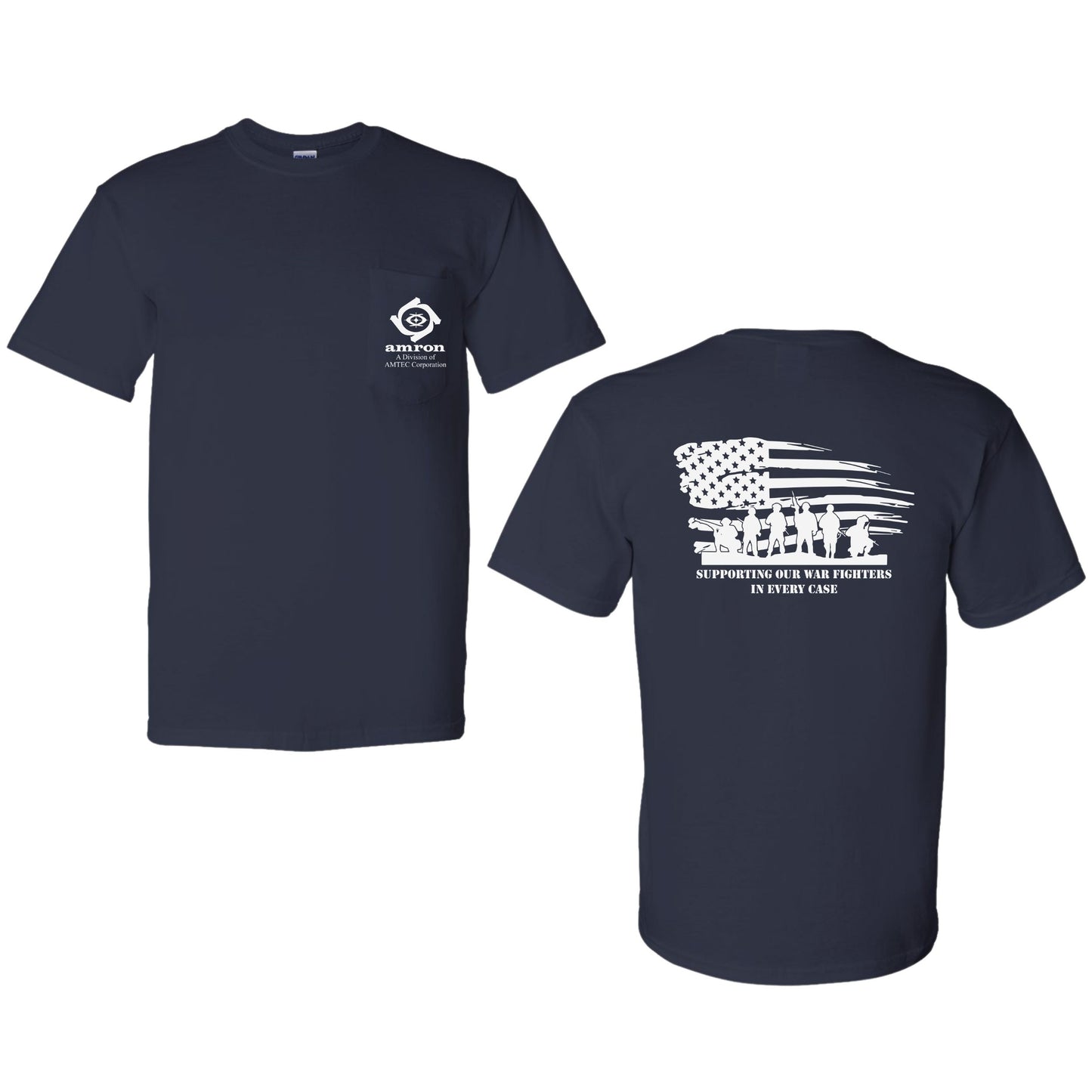 Amron Gildan with Pocket T-Shirt with Flag on back Design 1