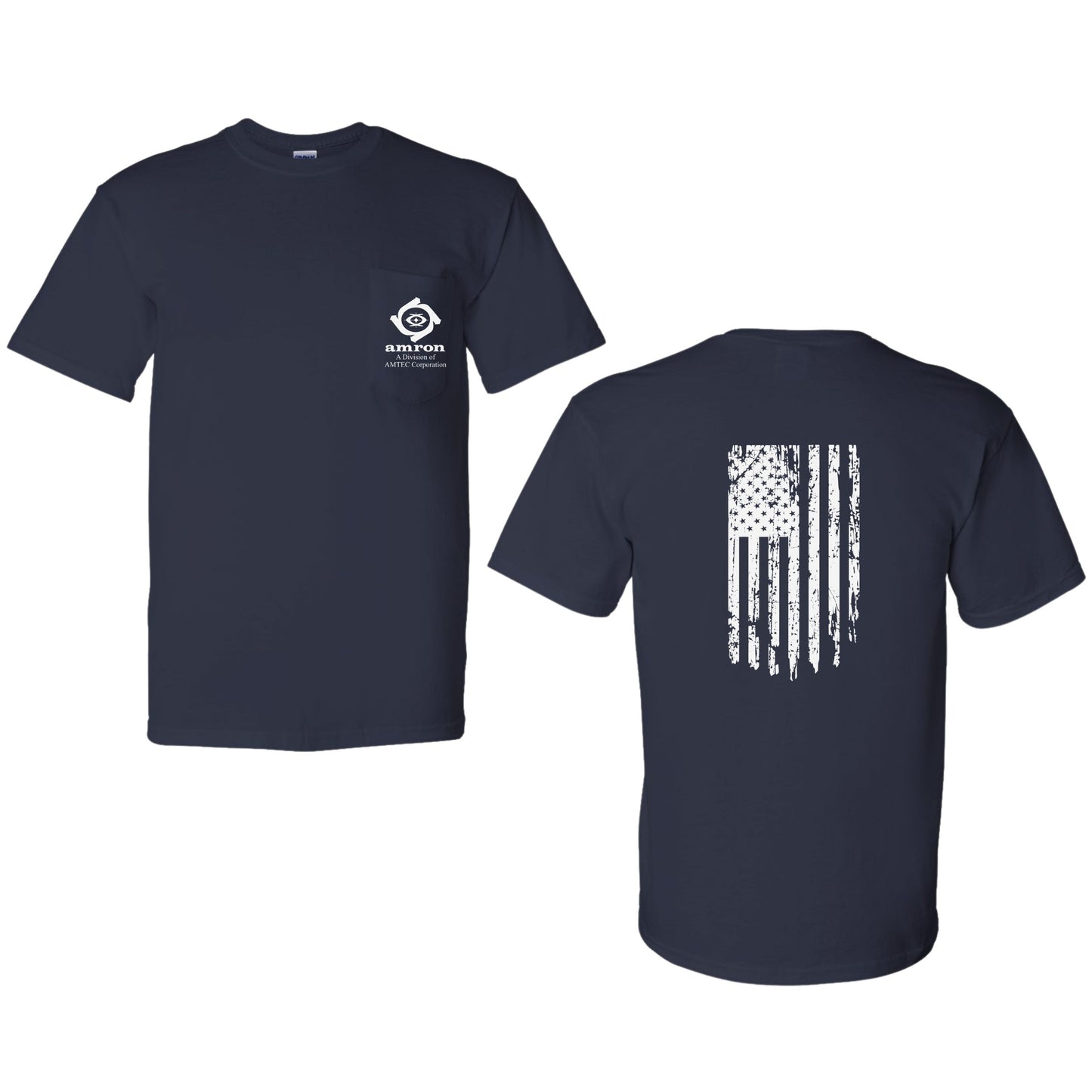Amron Gildan with Pocket T-Shirt with Flag on back Design 2